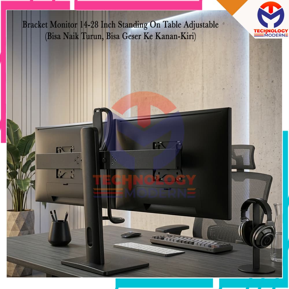 Bracket Dual Monitor 14-27 Inch Standing On Desk Adjustable (Bisa Naik-Turun & Geser Kanan-Kiri) 2