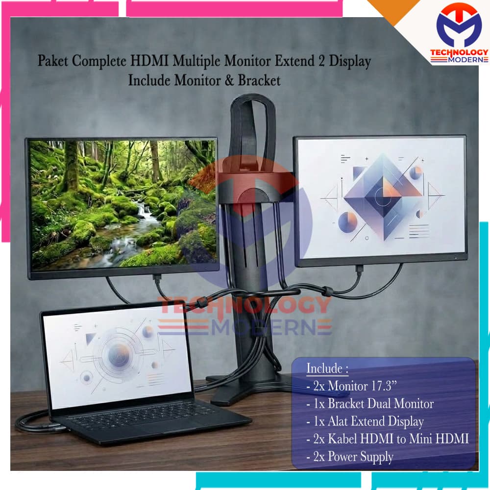 HOT PROMO.!! Paket HDMI Multiple Monitor 16 Inch Extend 2 Display (Tampil Beda Beda) Support Windows & Mac 3
