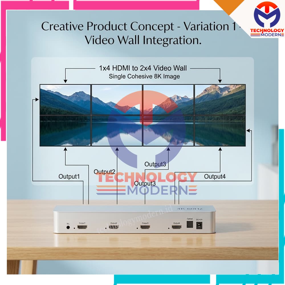 8K HDMI Video Wall Controller 4x2 2x4 Untuk 8 Monitor (Menampilkan 1 Gambar Besar) No Stretching Image with Refresh Rate 60Hz 3