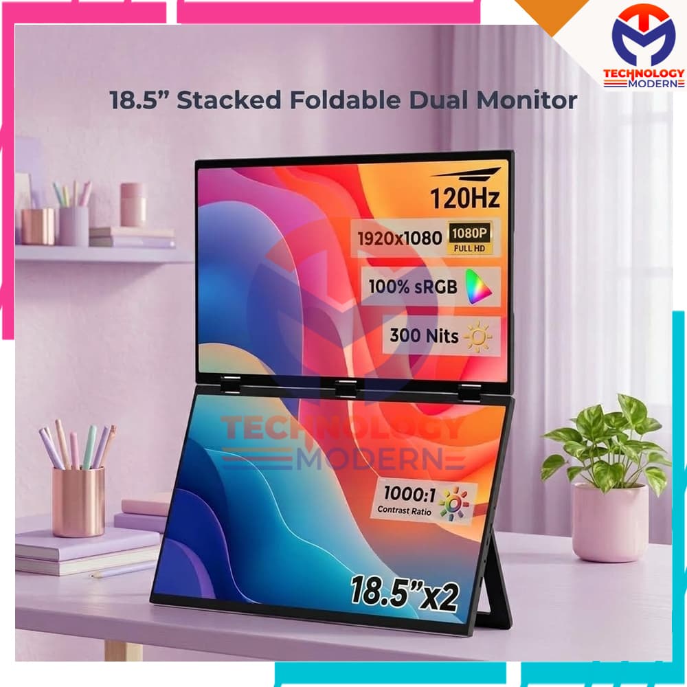 Triple Monitor Portable 18.5 Inch 120Hz Extend Display with 360º Flip Windows & Mac Support Surface Phone Xbox PS5 4