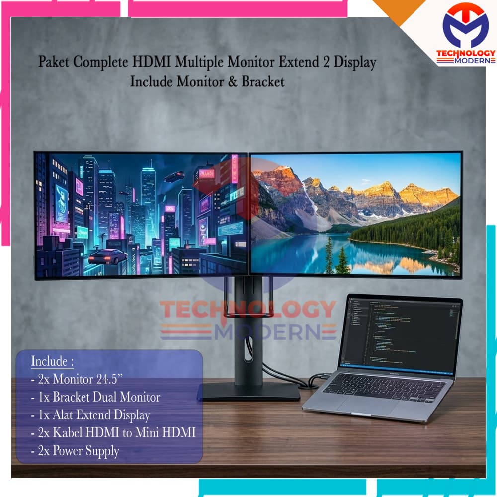 HOT PROMO.!! Paket Multiple Dual Monitor Extend Display 24.5 Inch (Tampil Beda-Beda) Include Bracket & Monitor