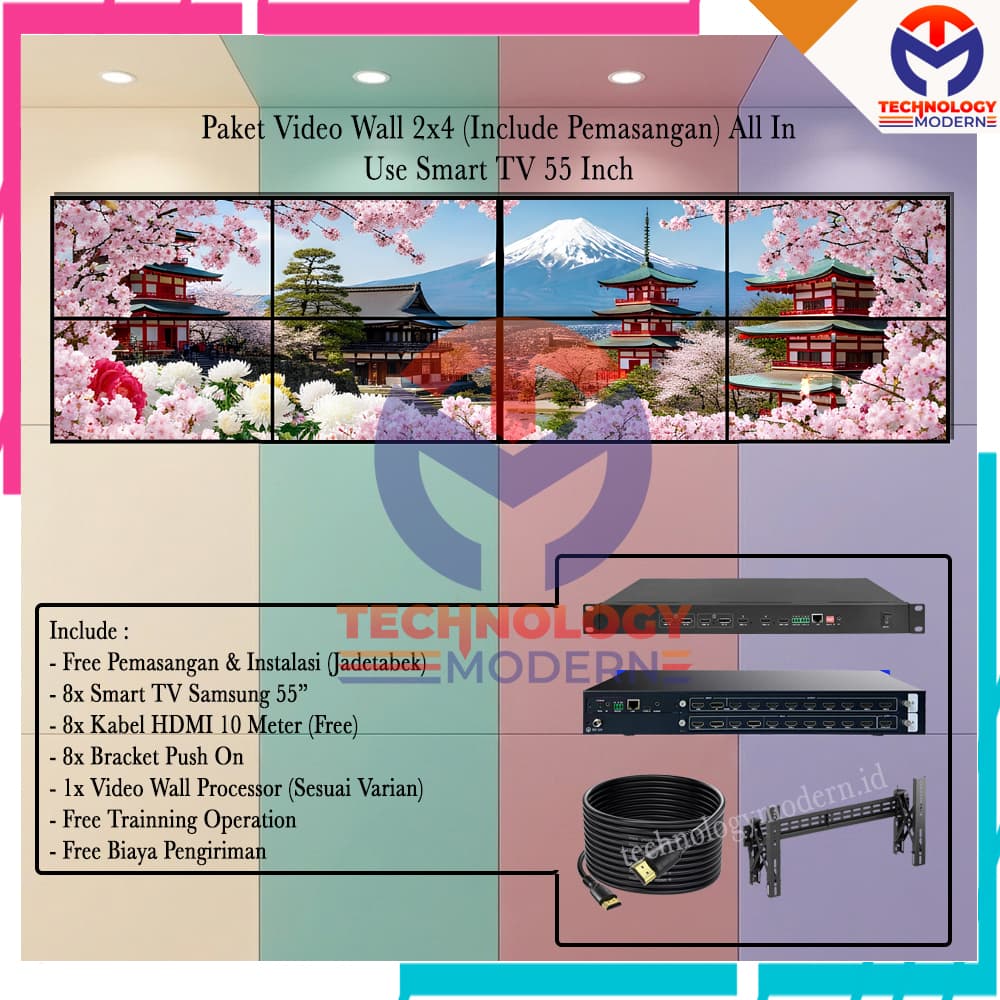 Paket 4K Video Wall 2x4 Splicing Screen Use Smart TV 55 Inch (Free Biaya Pemasangan) Paket Complete