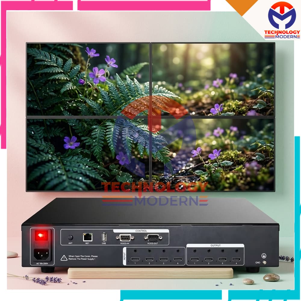 4K60 HDMI Video Matrix 4x4 (4 Input 4 Output) Built In Video Wall Controller 2x2, Multiviewer 4x1 Control WEB Based 2