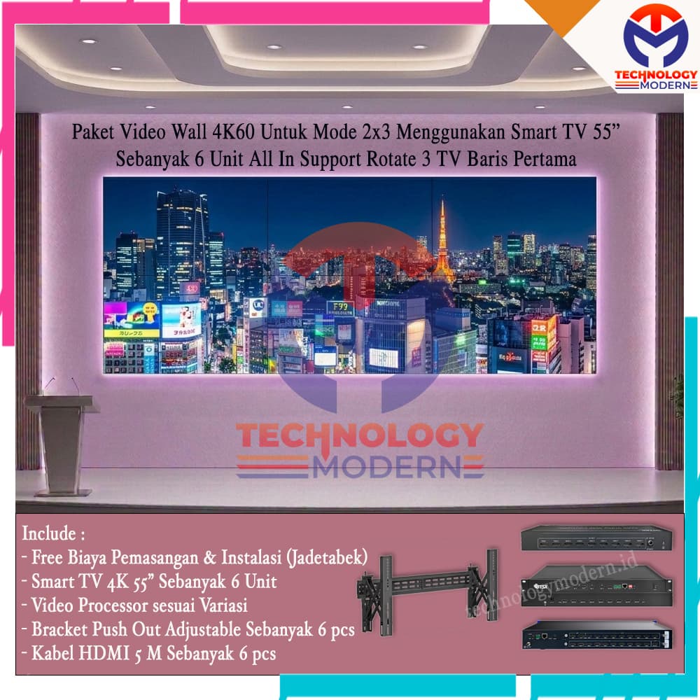 Paket Video Wall Controller 2x3 Untuk 6 Unit Smart TV 55" Include Pemasangan & Instalasi (Paket Complete)