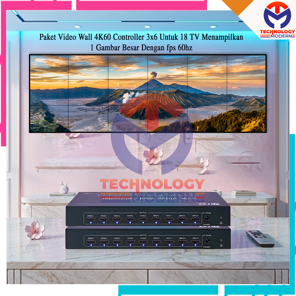 4K HDMI Video Wall Controller 3x6 Untuk 18 TV (Menampilkan 1 Gambar Besar) Support Cascading