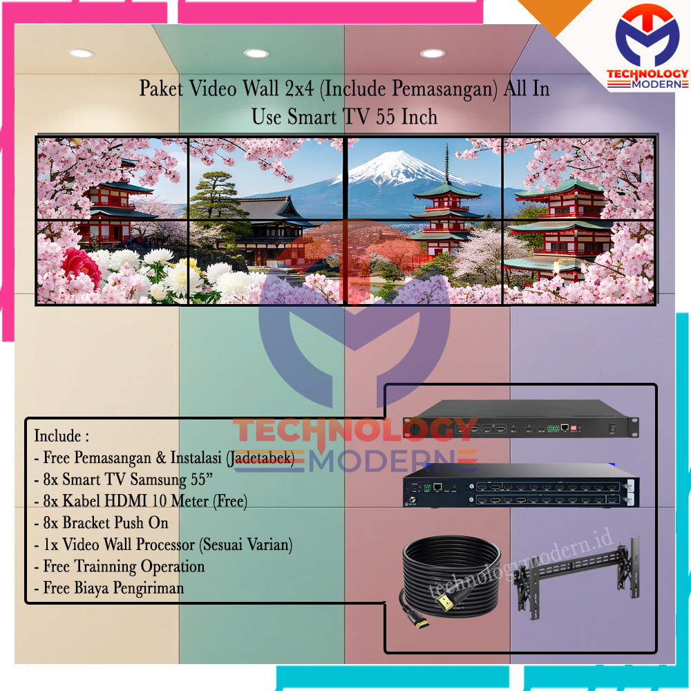 Paket 4K Video Wall 2x4 Splicing Screen Use Smart TV 55 Inch (Free Biaya Pemasangan) Paket Complete