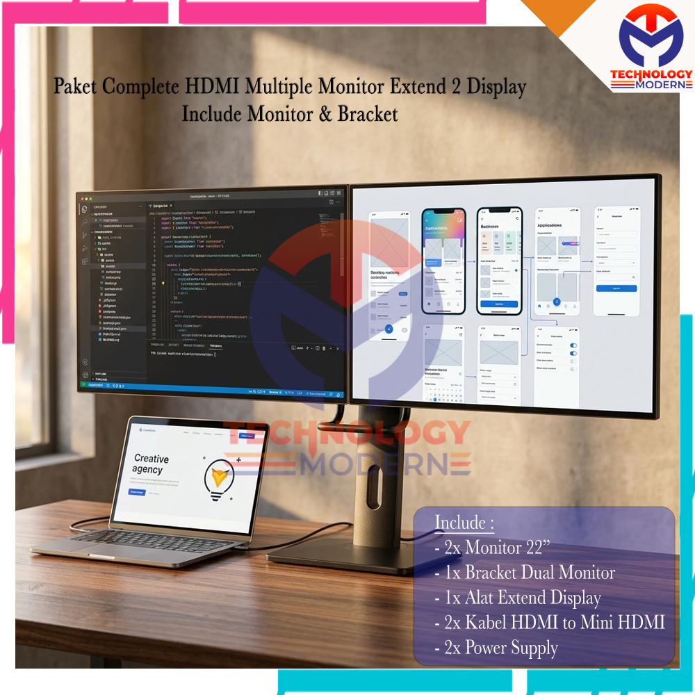 HOT PROMO.!! Paket Multiple Dual Monitor Extend Display 22 Inch (Tampil Beda-Beda) Include Bracket & Monitor