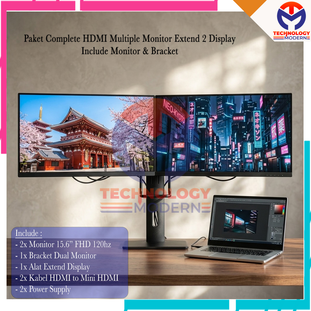 HOT PROMO.!! Paket HDMI Multiple Monitor 15.6 Inch Extend 2 Display (Tampil Beda Beda) Support Windows & Mac